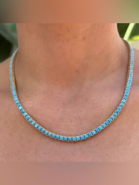 Turquoise Bead Necklace with Gold Accents - Women Jewelry 45cm -18inch